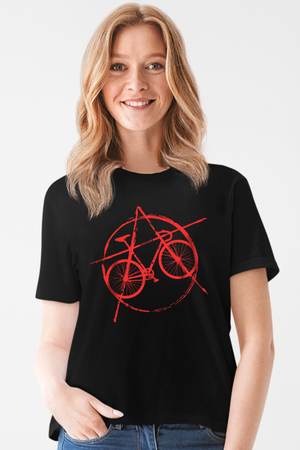 Abisiklet Siyah Kısa Kollu Kadın T-shirt - Thumbnail