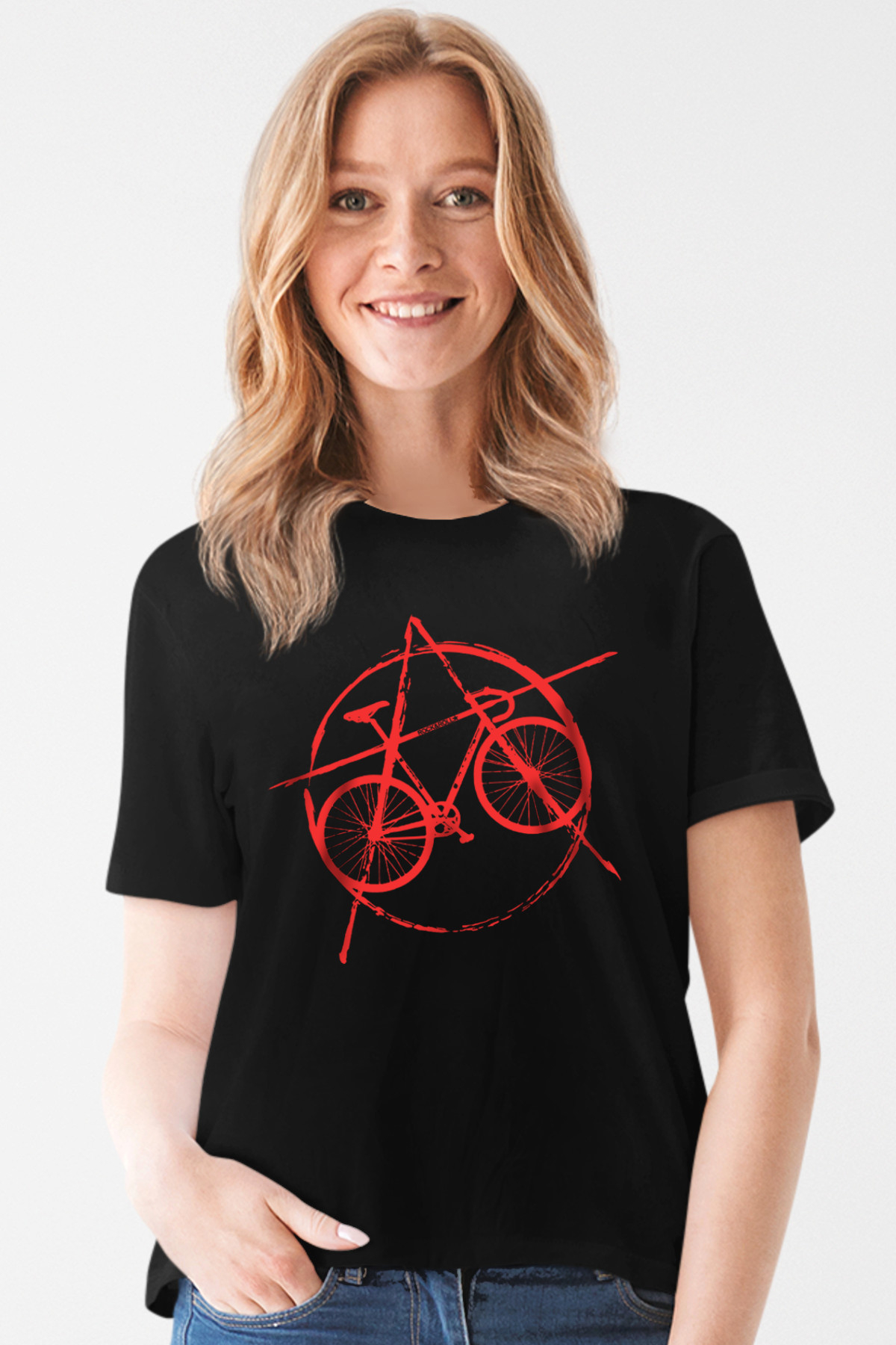 Abisiklet Siyah Kısa Kollu Kadın T-shirt