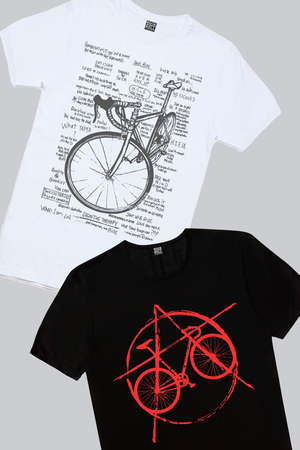 Rock & Roll - Abisiklet, Yarış Bisikleti Yazılar Beyaz Erkek Tişört 2'li Eko Paket