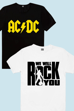 Rock & Roll - ACDC Logo, Just Rock You Beyaz Çocuk Tişört 2'li Eko Paket
