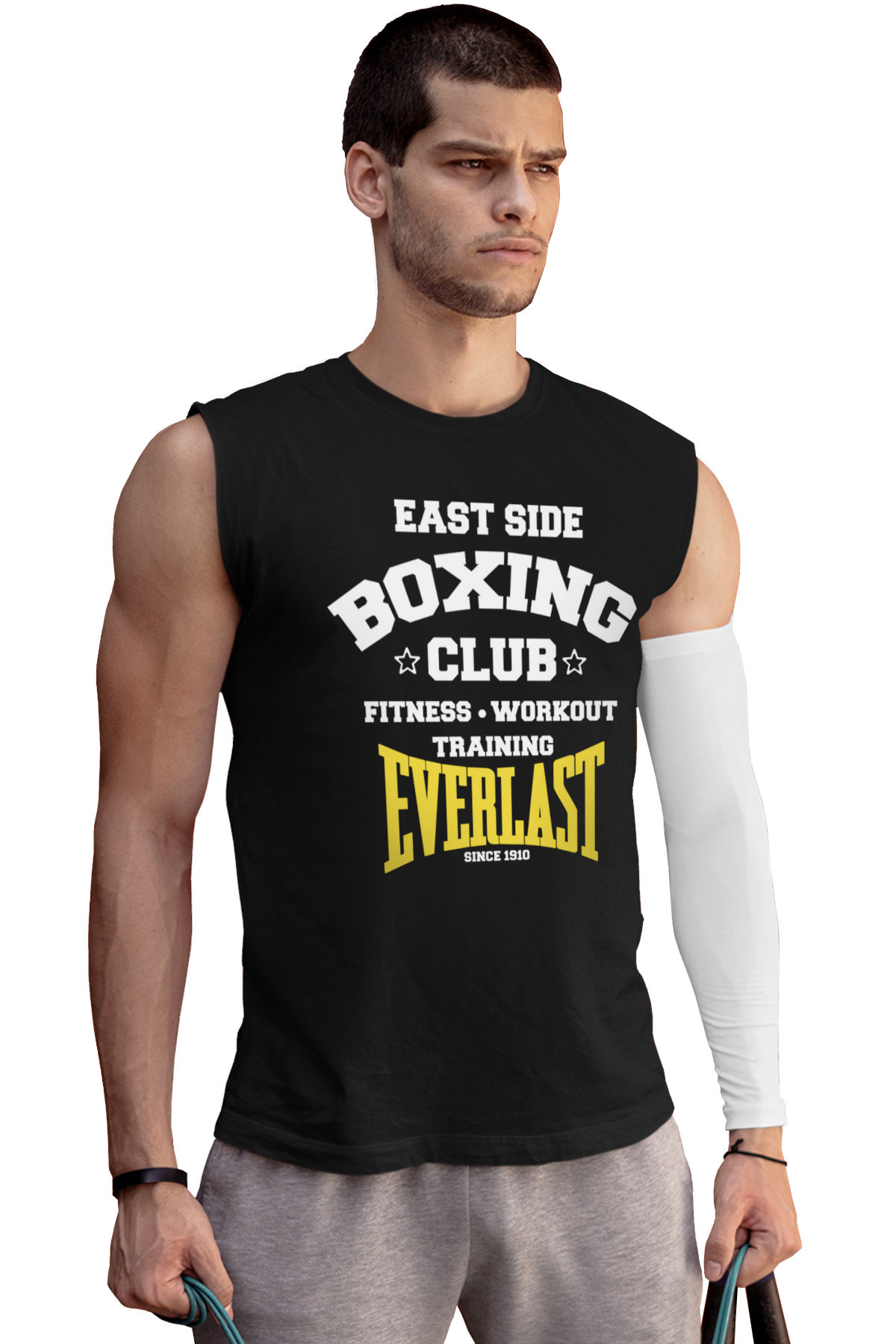 Boks Kulübü Siyah Kolsuz Erkek Atlet T-shirt