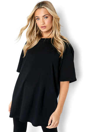 Akan Kelebek Siyah Oversize Kısa Kollu Kadın T-shirt - Thumbnail