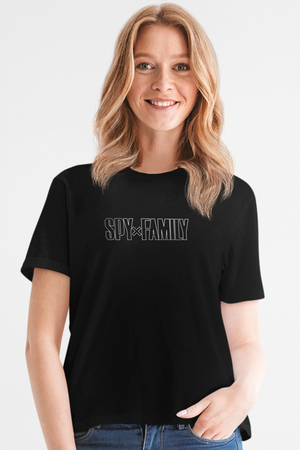 Gizemli Casus Ön ve Arka Baskılı Siyah Kısa Kollu Kadın T-shirt - Thumbnail