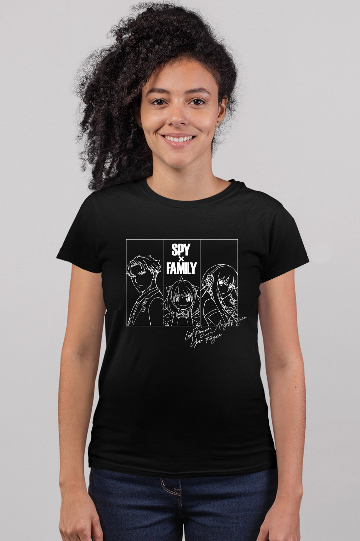 Casus Aile Siyah Kısa Kollu Kadın T-shirt