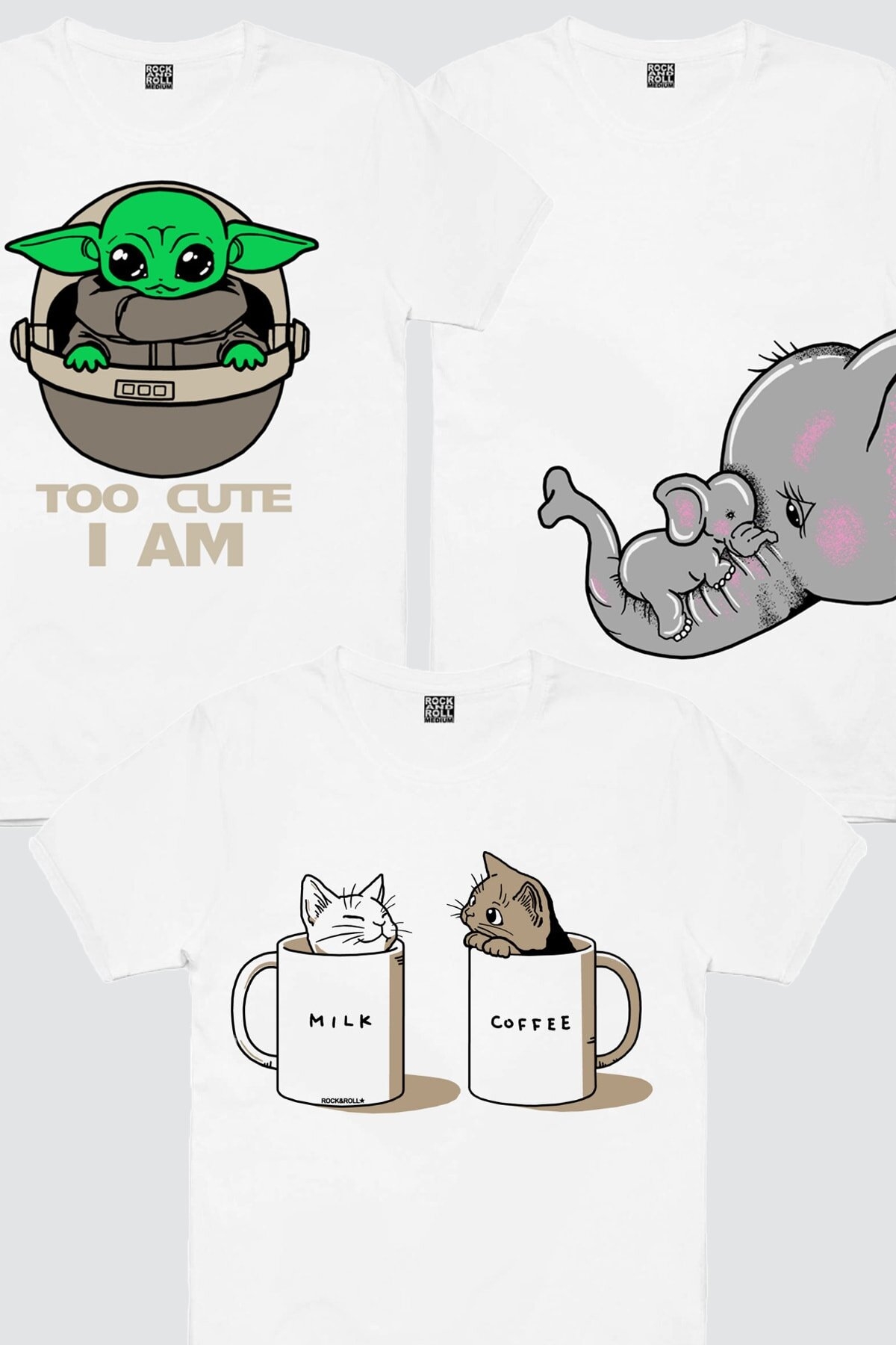 Anne Bebek, Bebe Yoda, Sütlü Sade Kadın 3'lü Eko Paket T-shirt