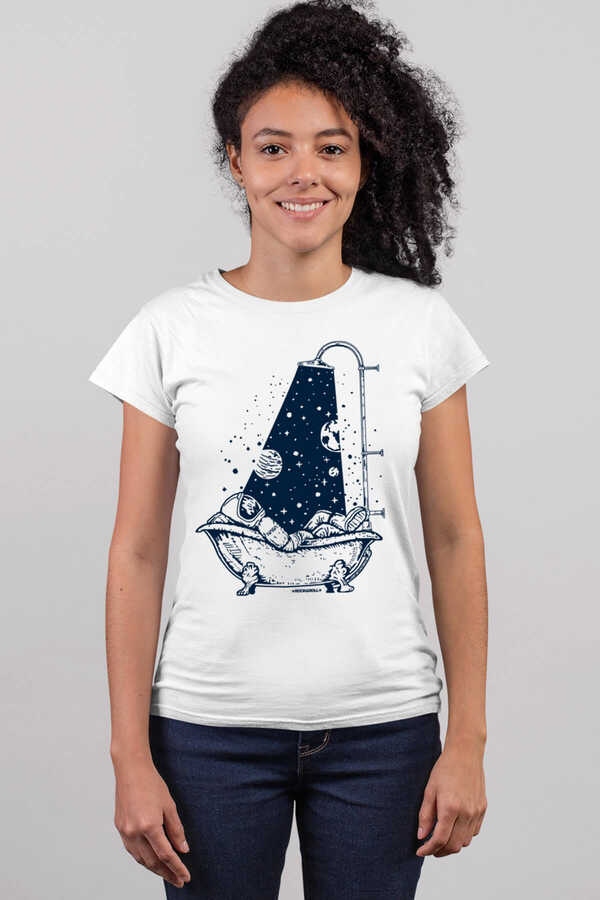 Astro Duş Beyaz Kısa Kollu Kadın T-shirt