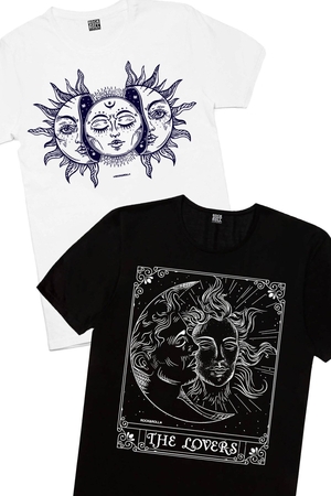 Rock & Roll - Ay Güneş Beyaz, Biz Ayrılamayız Kadın 2'li Eko Paket T-shirt