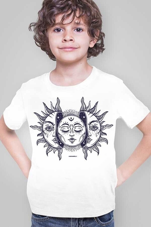 Ay Güneş Kısa Kollu Beyaz Çocuk Tişört - Thumbnail