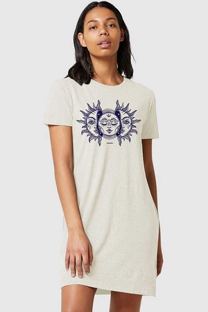  - Ay Güneş Kısa Kollu Penye Kadın | Bayan Karmelanj T-shirt Elbise