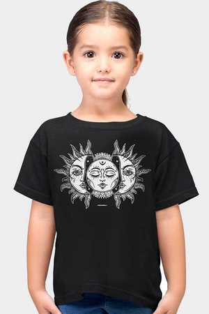 Ay Güneş Kısa Kollu Siyah Çocuk Tişört - Thumbnail