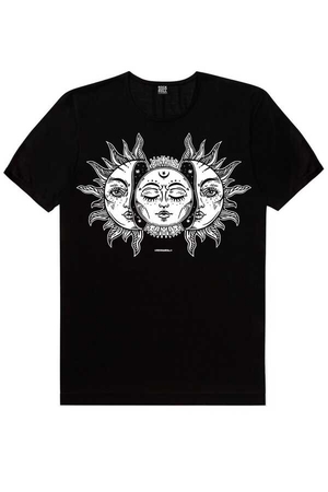 Ay Güneş Kısa Kollu Siyah Erkek Tişört - Thumbnail