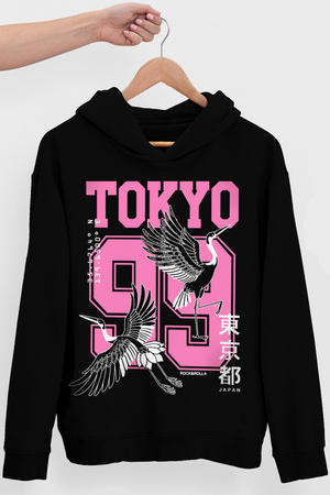 Tokyo 99 Siyah Kapüşonlu Erkek Sweatshirt - Thumbnail