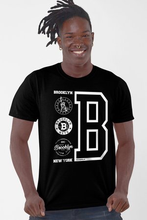 Brooklyn Logo Siyah Kısa Kollu Erkek T-shirt - Thumbnail