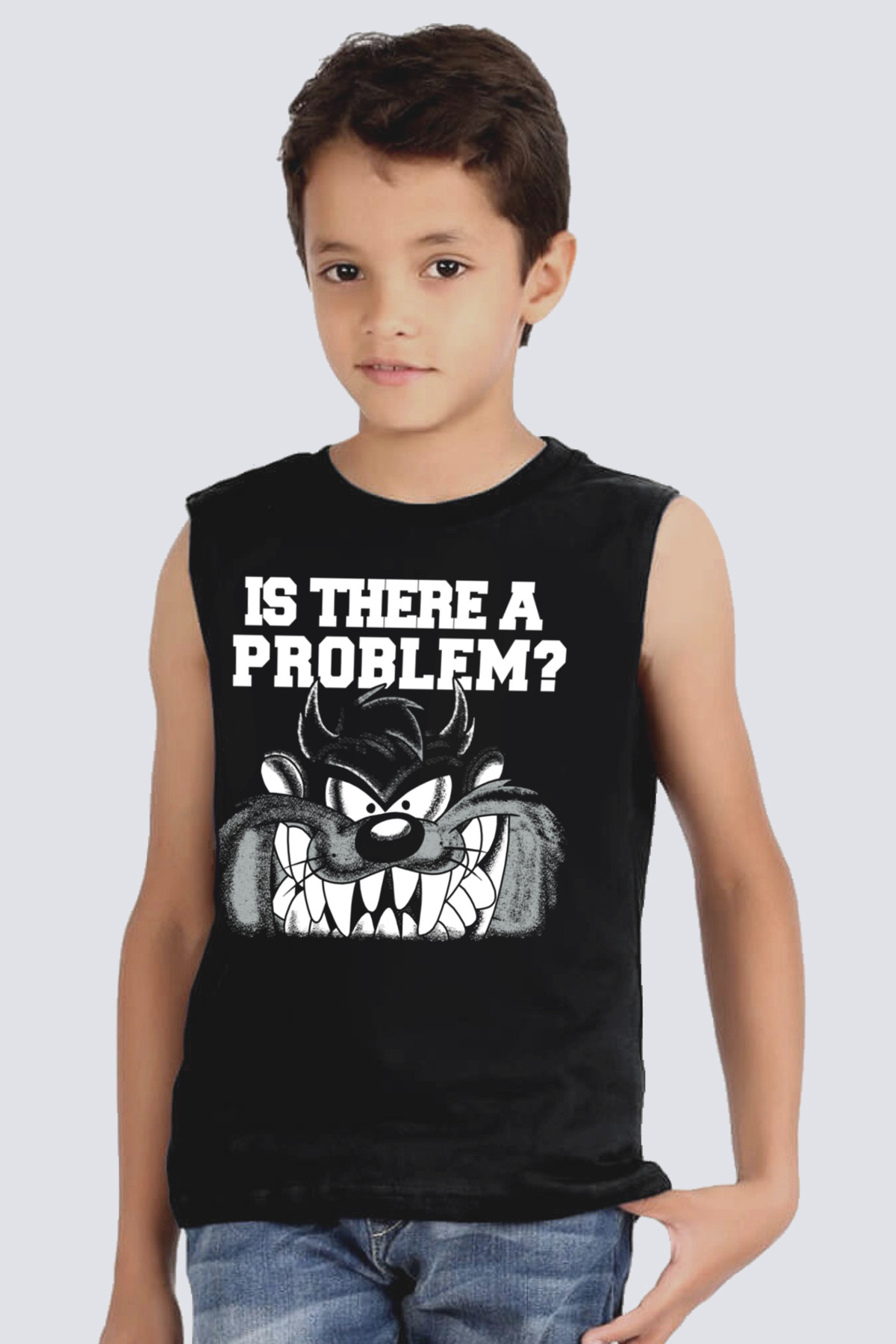 Taz Problem Siyah Kesik Kol | Kolsuz Erkek Çocuk T-shirt