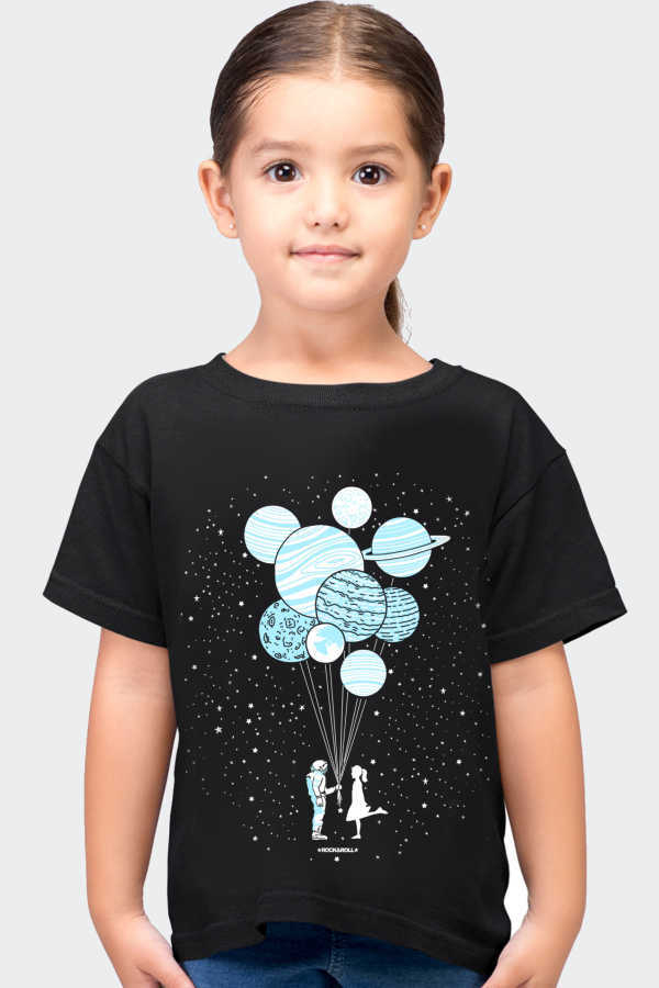 Balon Gezegenler Kısa Kollu Siyah Çocuk Tişört