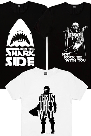 Rock & Roll - Bana Güven, Köpekbalığı Savaşları, Rocker Darth Vader Erkek 3'lü Eko Paket T-shirt