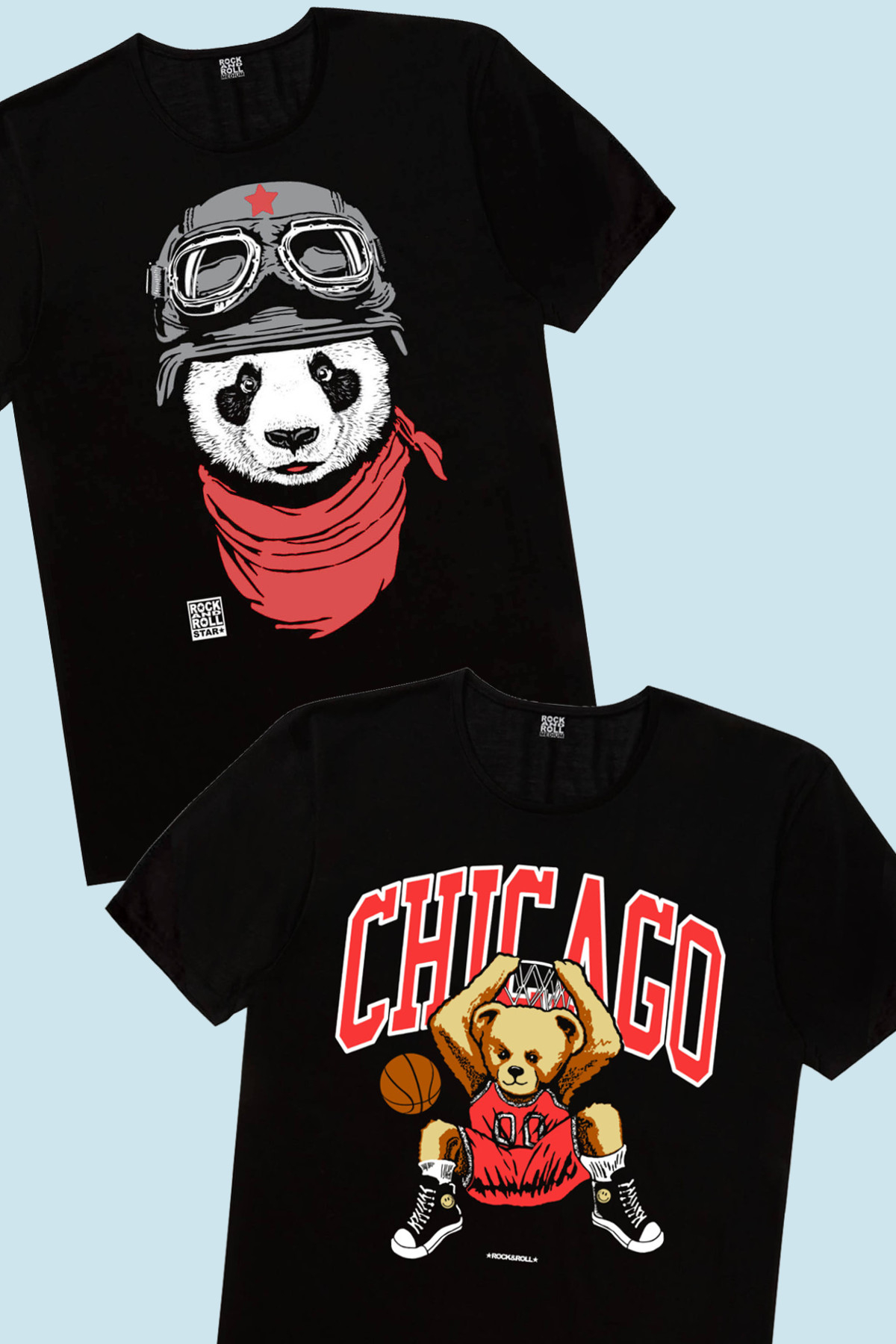 Bandanalı Panda, Chicago Basket Çocuk Tişört 2'li Eko Paket