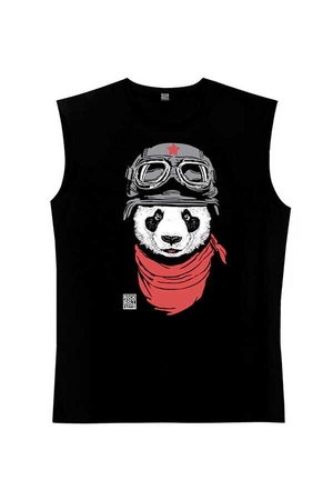  - Bandanalı Panda Kesik Kol | Kolsuz Siyah Tişört | Atlet