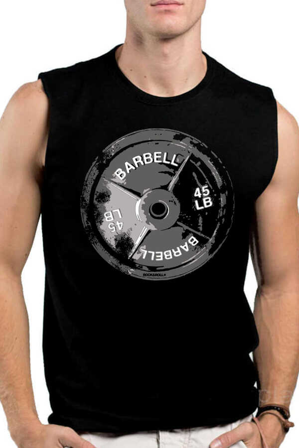 Barbell 45 Siyah Kesik Kol | Kolsuz Erkek T-shirt | Atlet