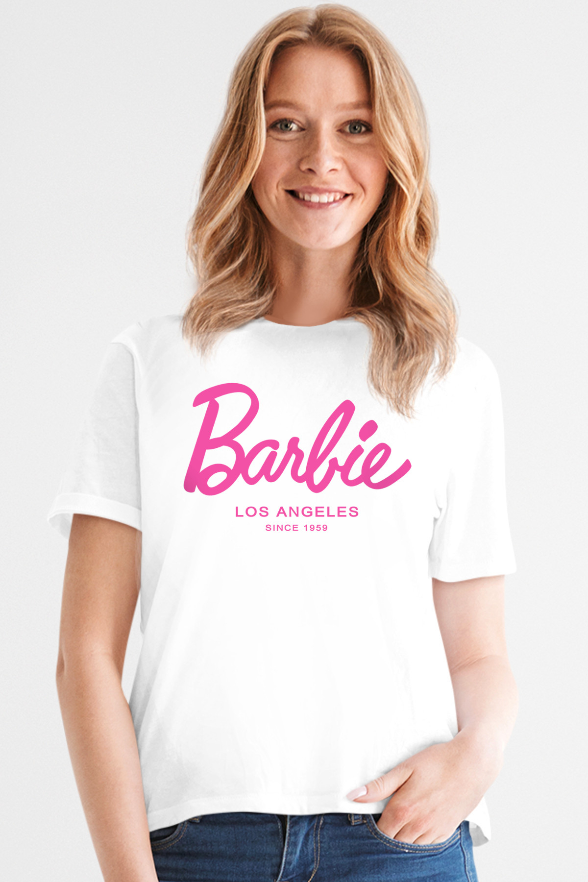 Barbie Beyaz Kısa Kollu Kadın T-shirt