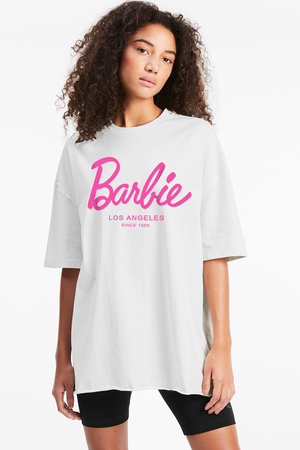 Rock & Roll - Barbie Beyaz Oversize Kısa Kollu Kadın T-shirt