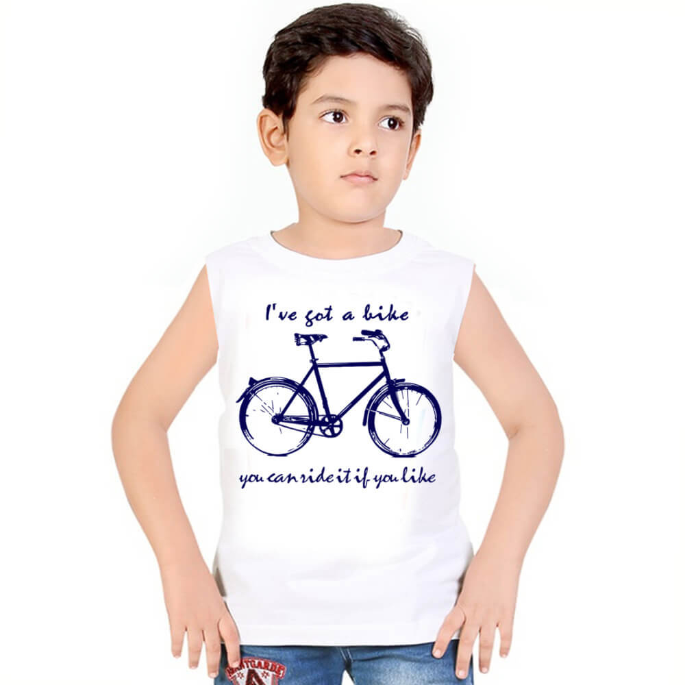 Benim Bisikletim Kesik Kol | Kolsuz Beyaz Çocuk Tişört | Atlet