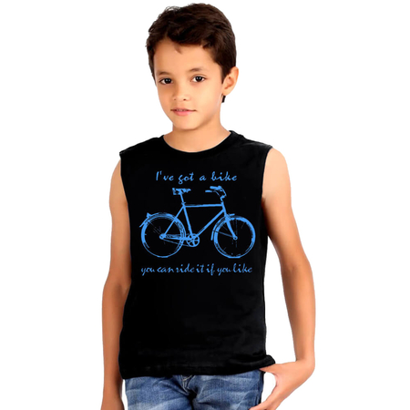Benim Bisikletim Kesik Kol | Kolsuz Siyah Çocuk Tişört | Atlet - Thumbnail