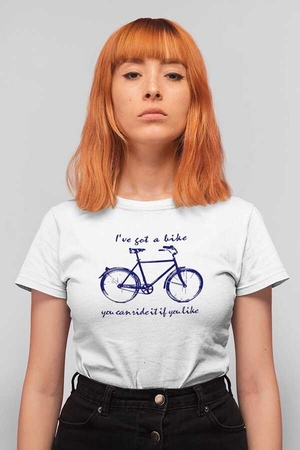 Benim Bisikletim Kısa Kollu Beyaz Kadın|Bayan Tişört - Thumbnail