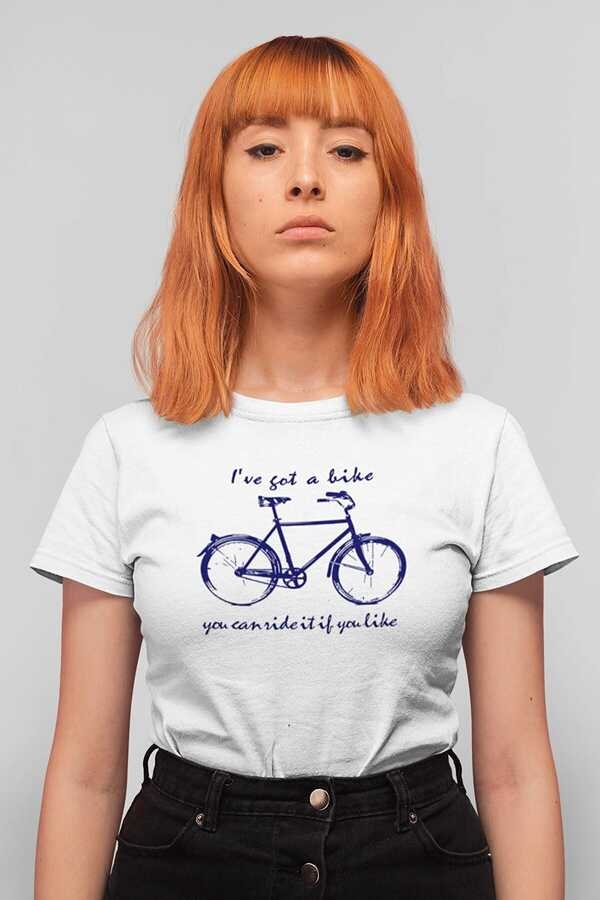 Benim Bisikletim Kısa Kollu Beyaz Kadın|Bayan Tişört