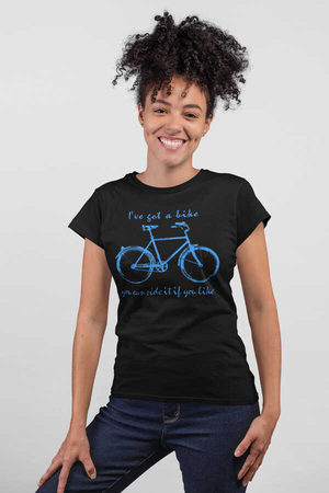 Benim Bisikletim Kısa Kollu Siyah Kadın|Bayan Tişört - Thumbnail