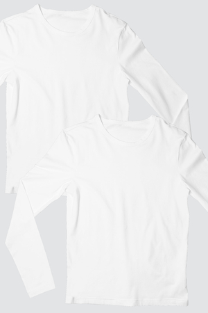 Rock & Roll - Düz, Baskısız Beyaz Uzun Kollu Erkek T-shirt 2'li Eko Paket