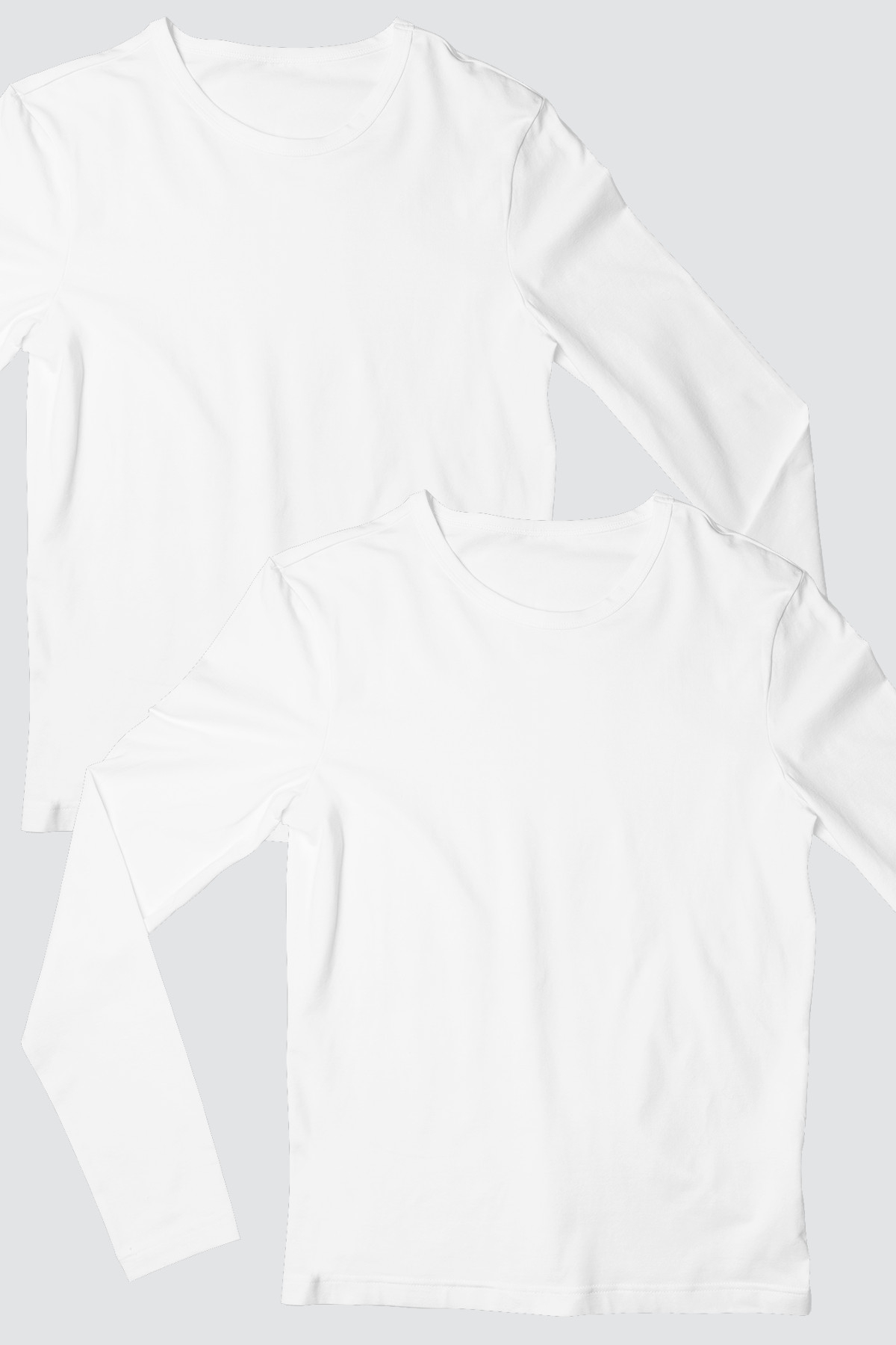 Düz, Baskısız Beyaz Uzun Kollu Erkek T-shirt 2'li Eko Paket