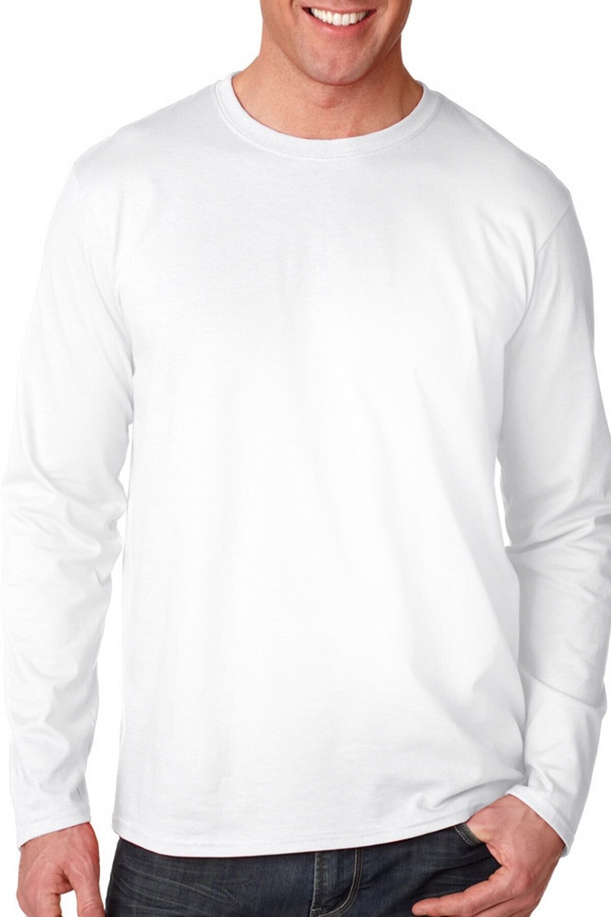 Düz, Baskısız Beyaz Uzun Kollu Erkek T-shirt 2'li Eko Paket
