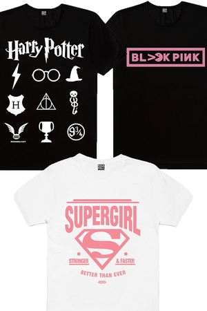 Rock & Roll - Süperabla Beyaz, Blackpink Pac, Hp Semboller Siyah Kadın 3'lü Eko Paket T-shirt