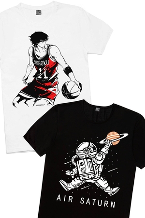Yakışıklı Basketci, Astro Smaç Erkek 2'li Eko Paket T-shirt - Thumbnail