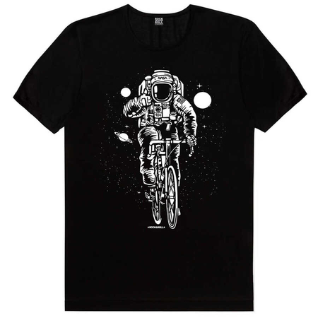  - Bisikletli Astronot Kısa Kollu Siyah Tişört
