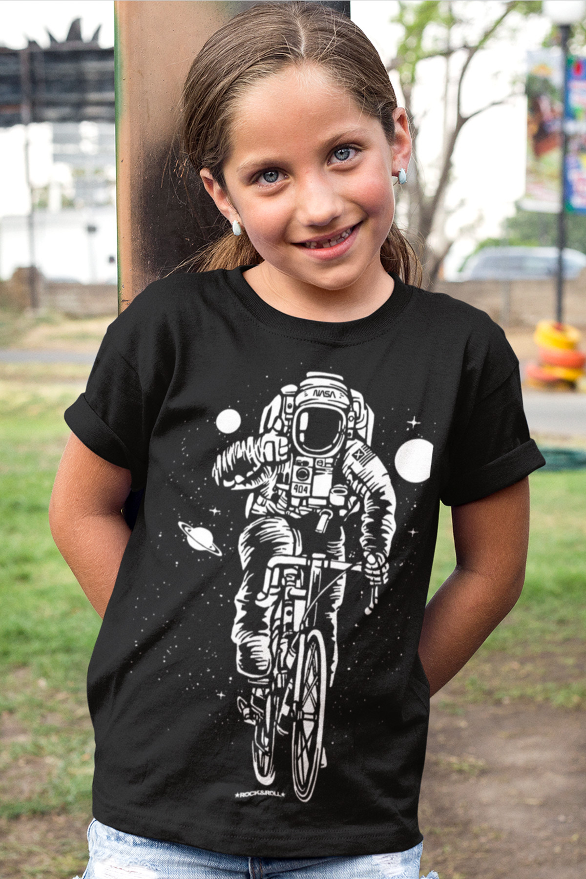 Bisikletli Astronot, Uzayda Astronot Çocuk Tişört 2'li Eko Paket
