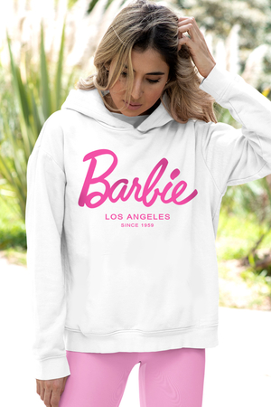 Barbie Beyaz Kapüşonlu Kadın | Bayan Sweatshirt - Thumbnail