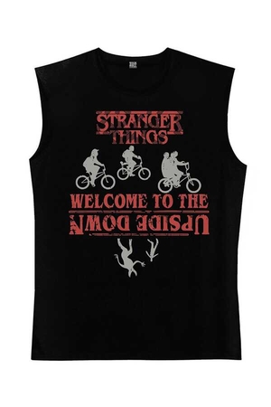  - Bisikletli Stranger Things Kesik Kol | Kolsuz Siyah Tişört | Atlet
