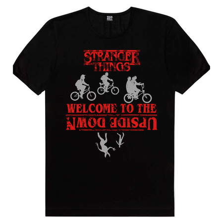  - Bisikletli Stranger Things Kısa Kollu Siyah Tişört