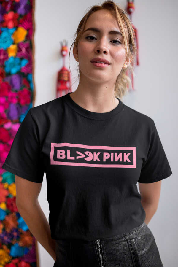 Blackpink Pac Kısa Kollu Siyah Kadın|Bayan Tişört