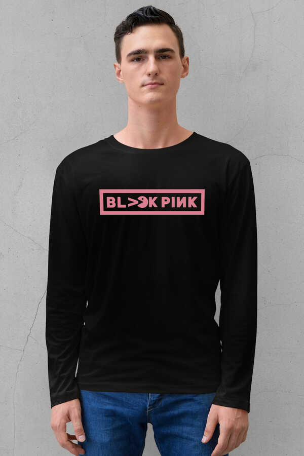 Blackpink Pac Siyah Bisiklet Yaka Uzun Kollu Penye Erkek T-shirt