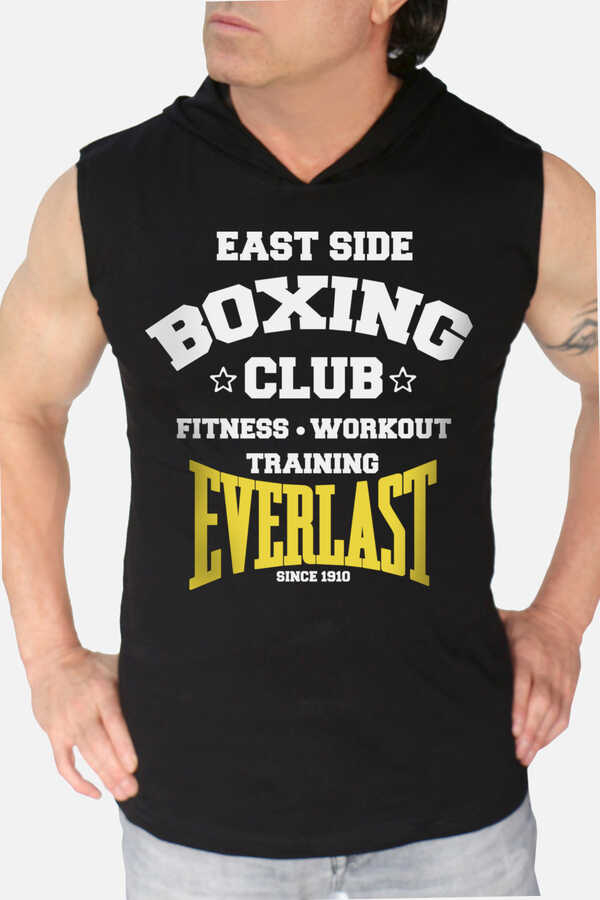 boks kulubu siyah kapsonlu kesik kol kolsuz erkek t shirt spor fitness erkek giyim yeniler 0