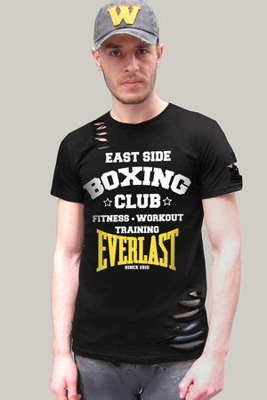 Rock & Roll - Boks Kulübü Kısa Kollu Yırtık Ripped Siyah T-shirt