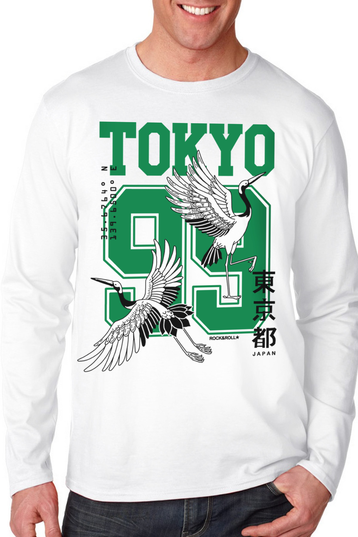Tokyo 99 Beyaz Bisiklet Yaka Uzun Kollu Erkek Penye T-shirt