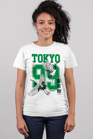 Tokyo 99 Beyaz Kısa Kollu Kadın T-shirt - Thumbnail