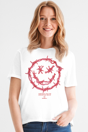 Dikenli Yüz Beyaz Kısa Kollu Kadın T-shirt - Thumbnail