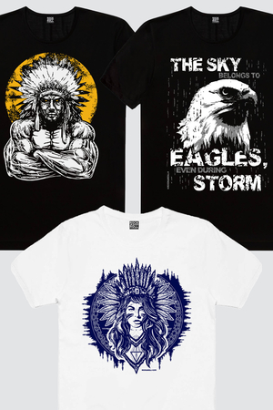  - Büyük Şef, Kızılderili Kız Beyaz, Göklerin Kartalı Erkek 3'lü Eko Paket T-shirt