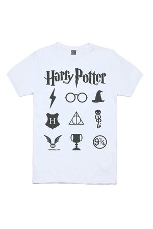HP Semboller Beyaz Kısa Kollu Erkek T-shirt - Thumbnail