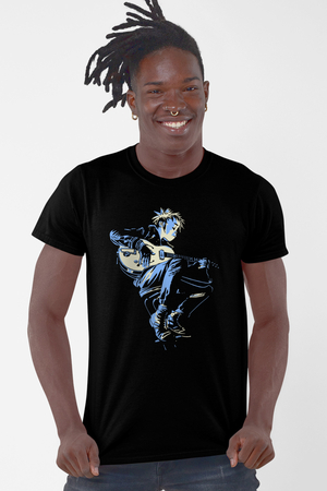 Rock & Roll - Oturan Gitarcı Siyah Kısa Kollu Erkek T-shirt